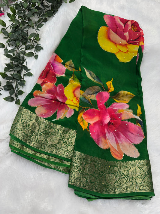 Pure Chinnon digital print embroidery-SR1151A