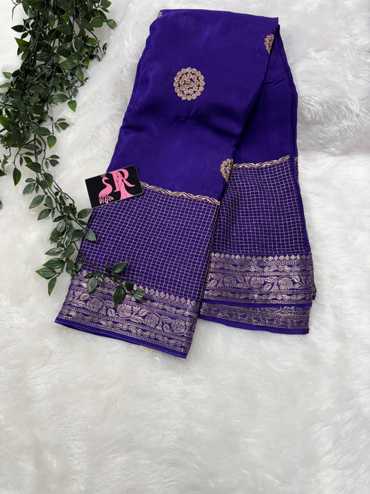 Pure wrinkle chiffon saree zari checks border -SR1040B