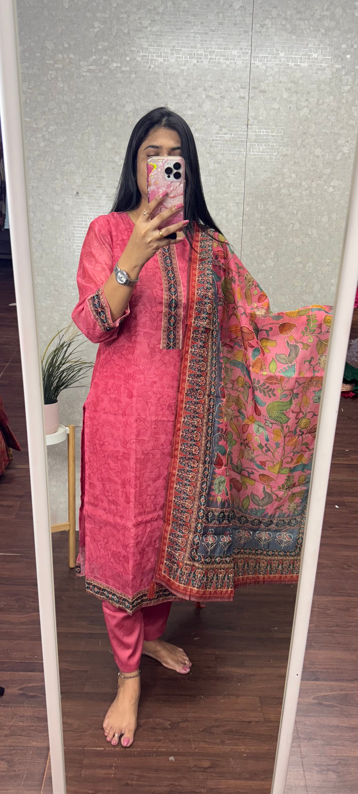 Chanderi Kantha work suit-SRS044