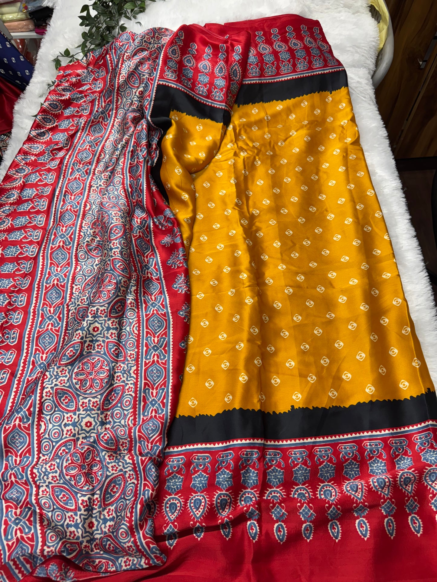 Satin Ajrakh sarees-SR1017A