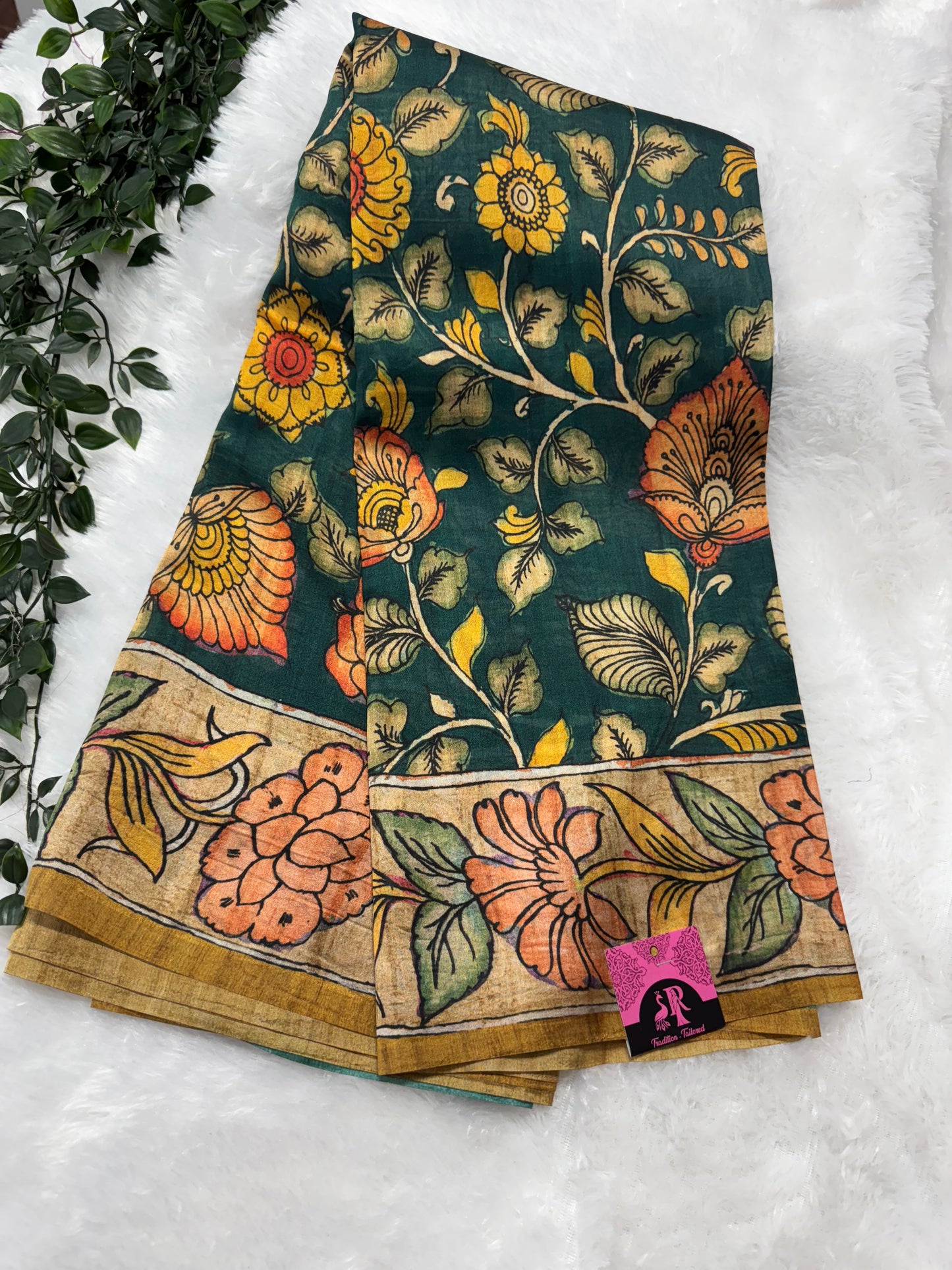 Tassar  silk pen Kalamkari print saree-SR1126C