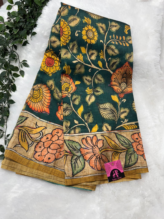 Tassar  silk pen Kalamkari print saree-SR1126C