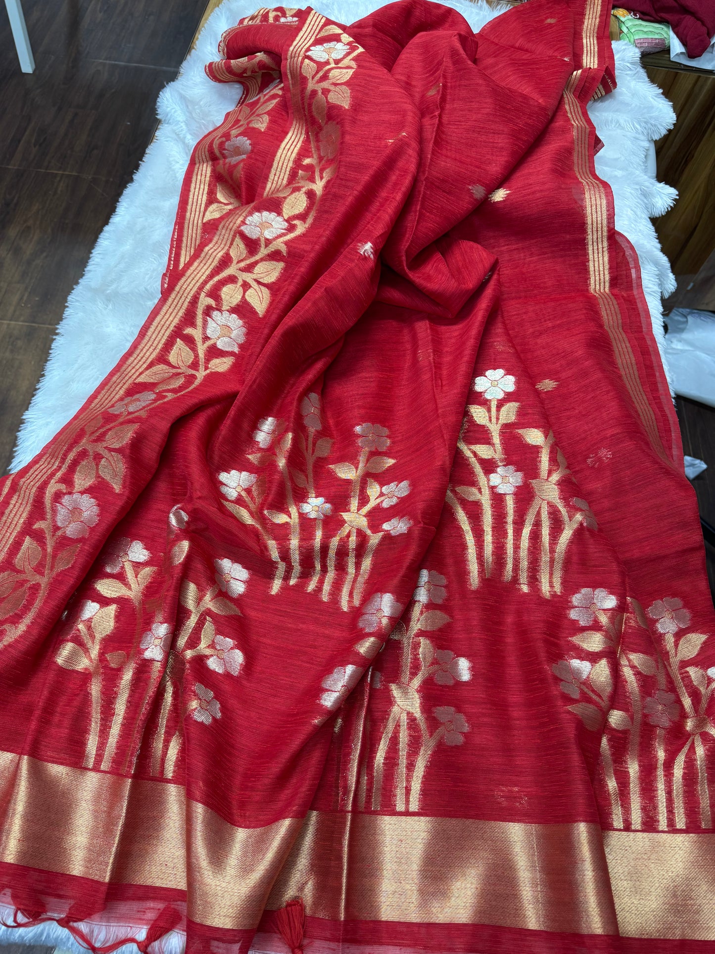Linen silk Jamdhani saree-SR1223A