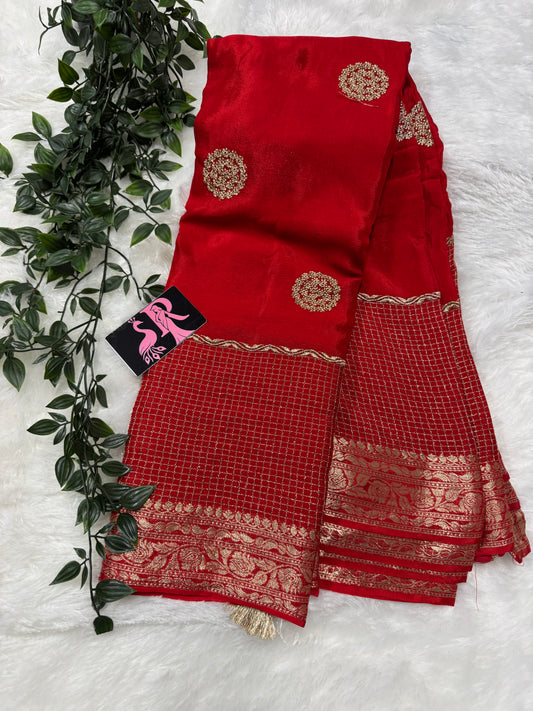 Pure wrinkle chiffon saree zari checks border -SR1040A