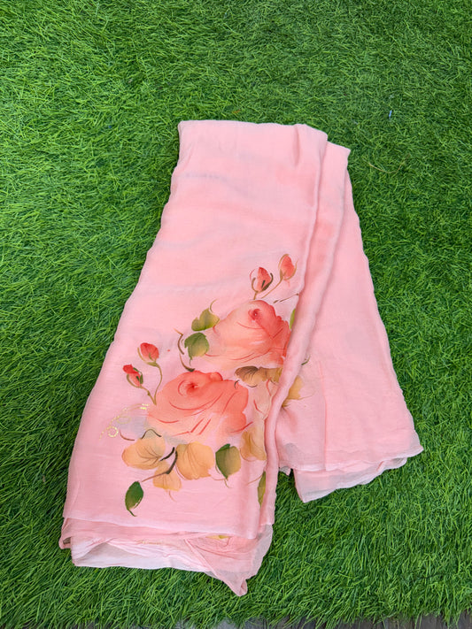 Pure chiffon handpainted saree-SRS027A