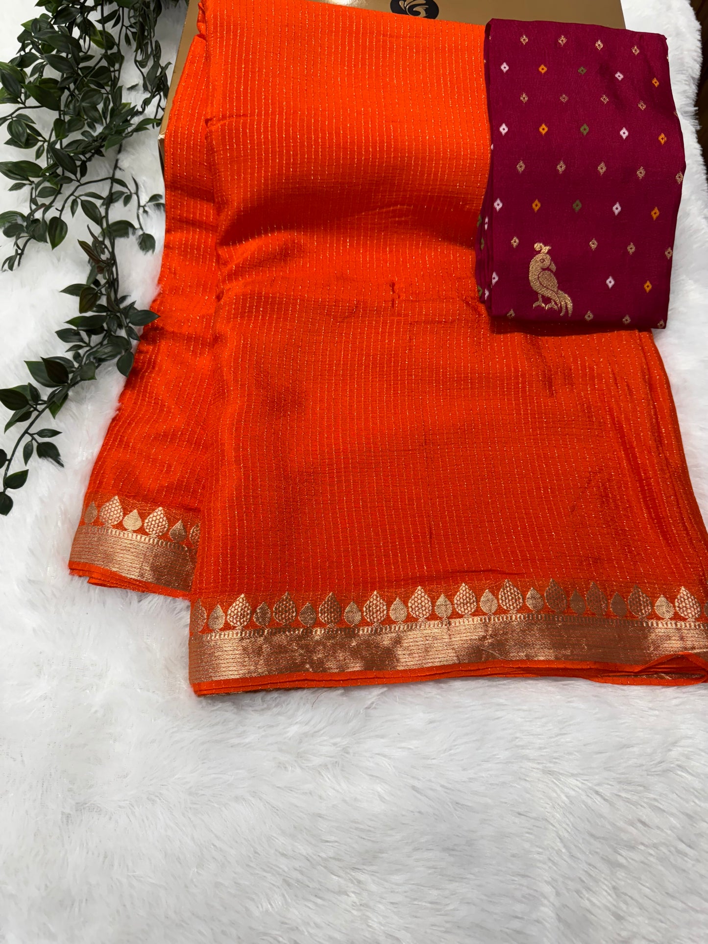 Pure Chinnon Saree Bandhini Blouse-SR1005D