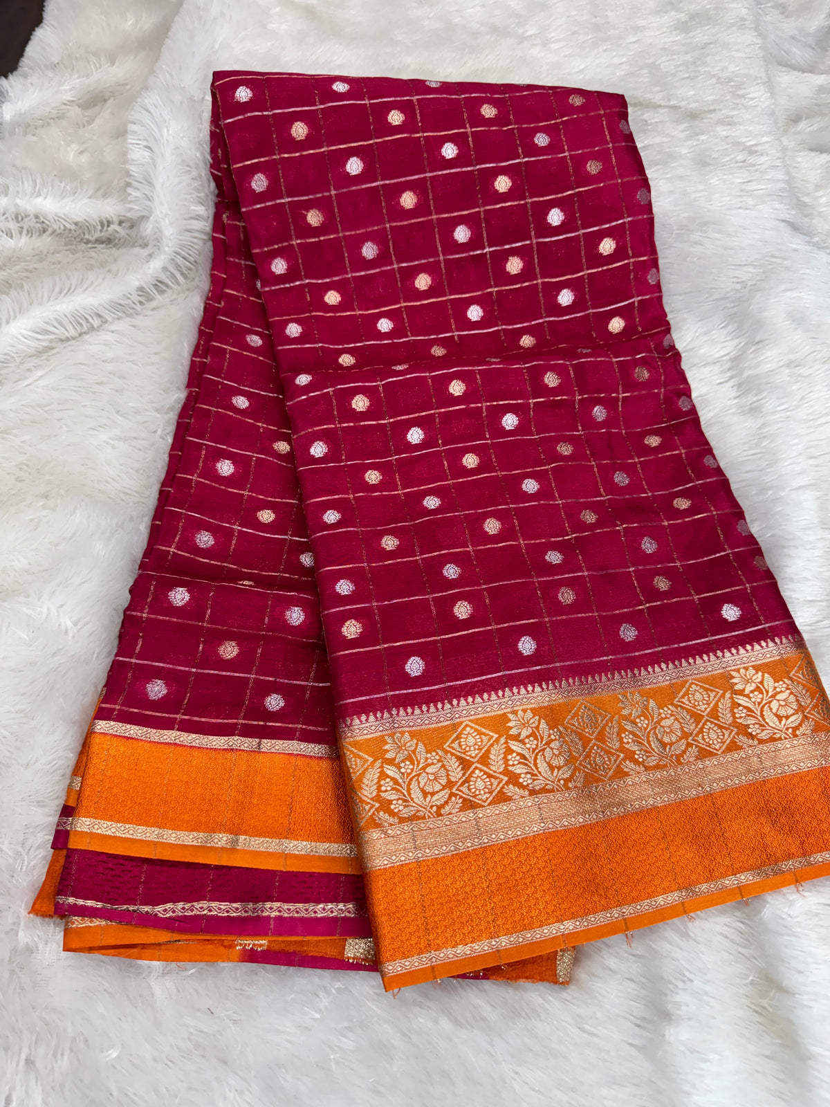 Pure chinnon checks sarees-SR1319E