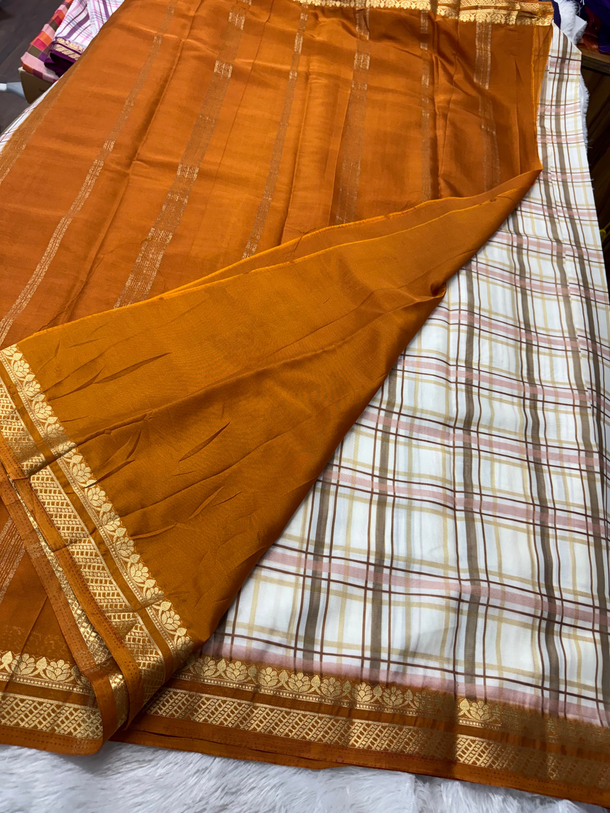 Mysore crepe madras checks saree-SR1327D