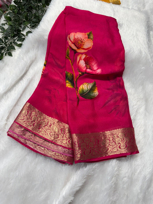 Pure Chinnon chiffon digital print saree-SR1149C