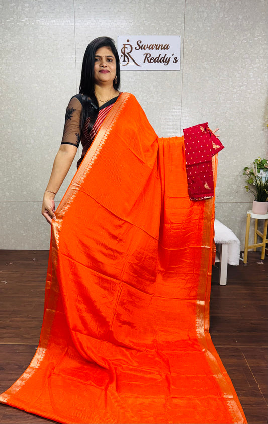Pure Chinnon Saree Bandhini Blouse-SR1005D