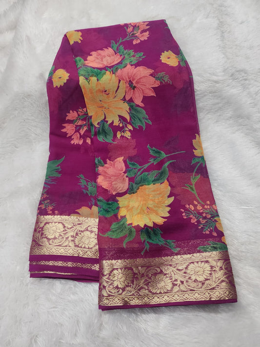 Soft chinnon digital print saree-SR1304C