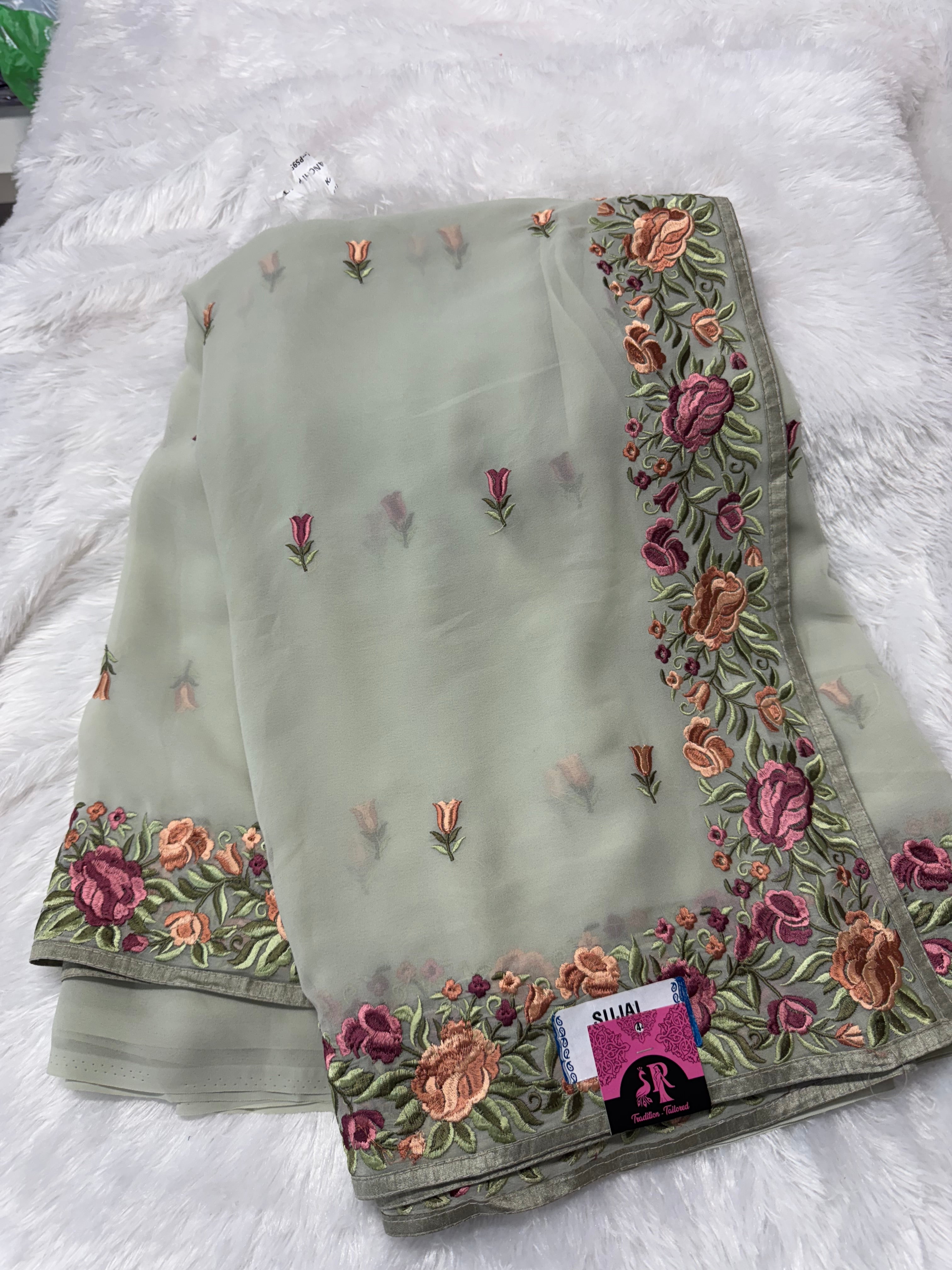 Georget Parsi embroidery Georget saree-SR1127C – Swarna Reddys