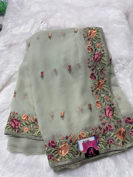 Parsi embroidery Georget saree-SR1127C