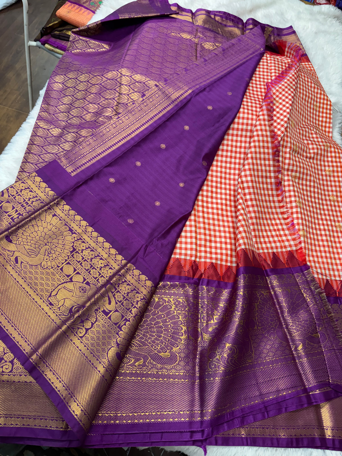 Soft Gadwal madras checks saree-SR1329A