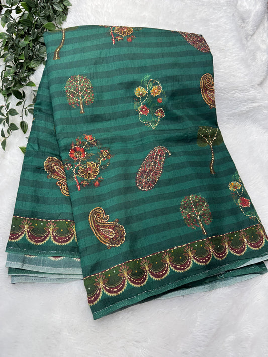 Dola silk Kantha work saree-SR1106D