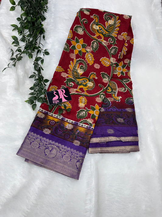 Jute Georget Kalamkari Saree-SR1036B