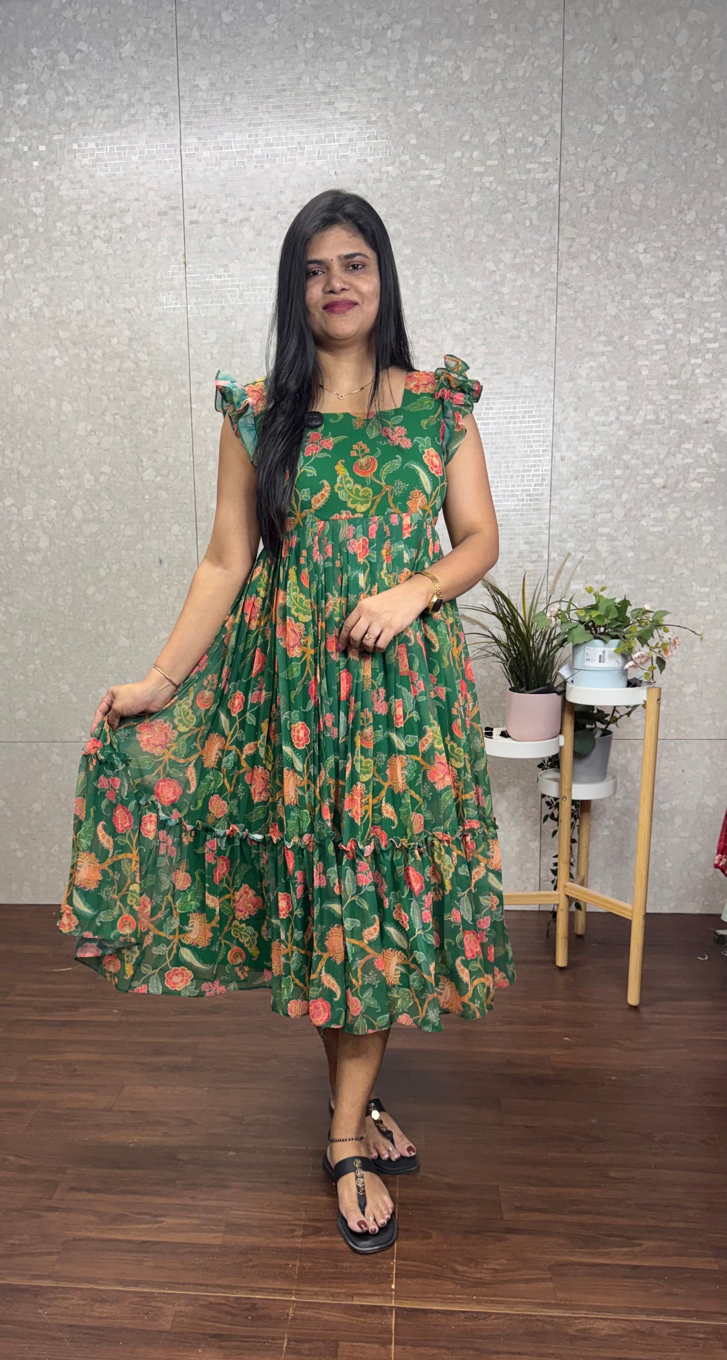 Chiffon digital print frock-SRF1050C