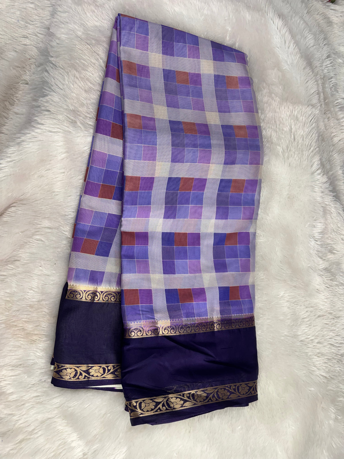 Madras crepe Mysore checks saree-SR1328F