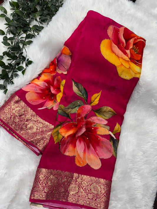 Pure Chinnon digital print embroidery-SR1151E