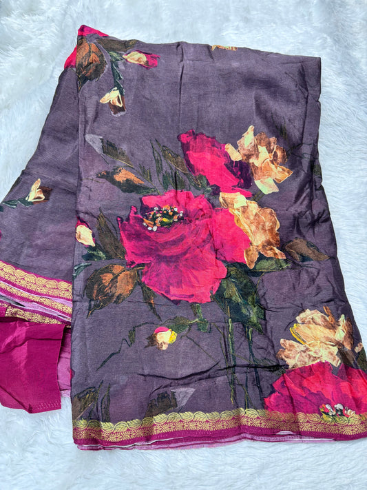 Pure wrinkle crepe chiffon saree-SR1259C