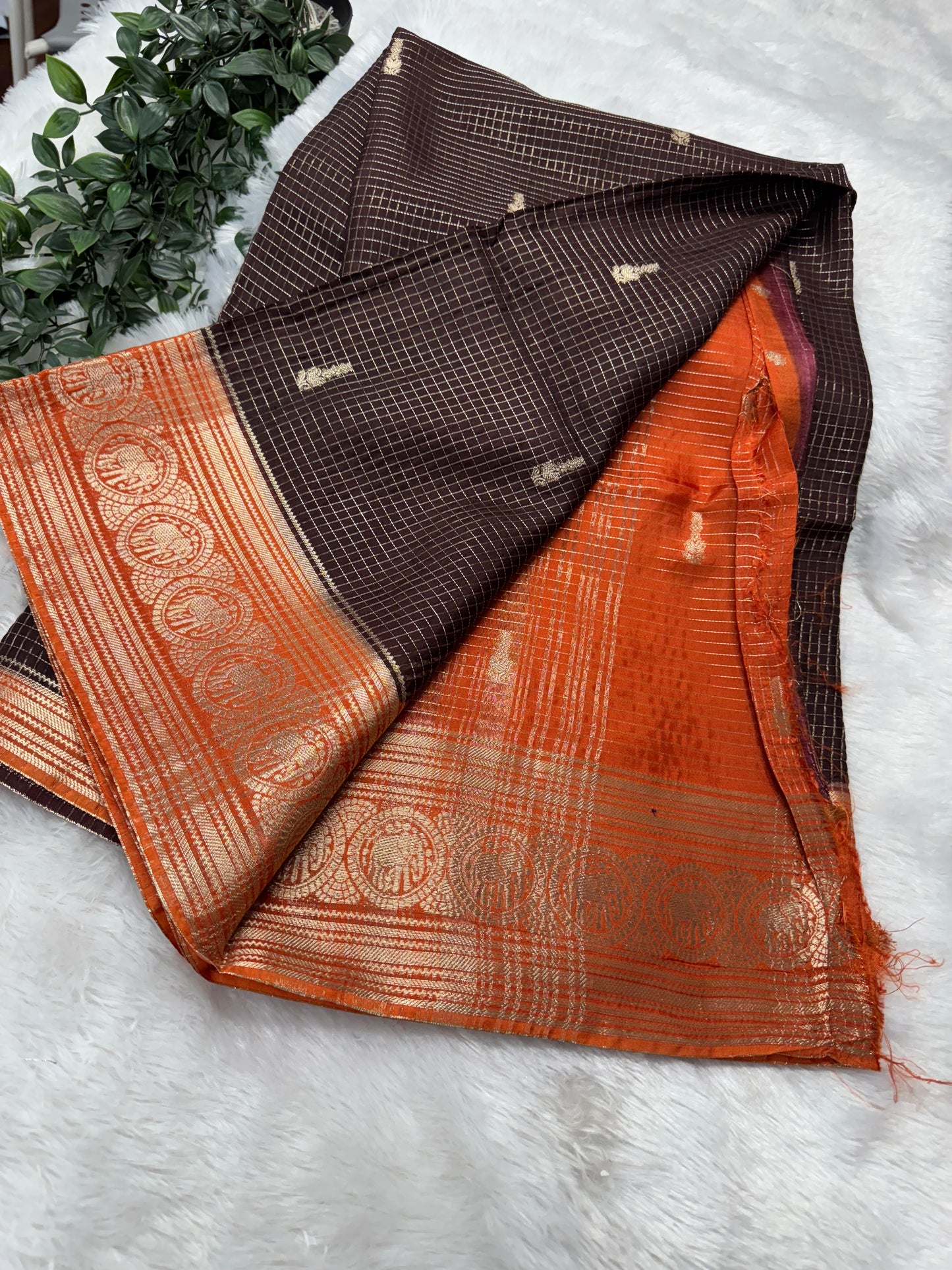 Vintage checks Mysore Georget saree-SR1174N