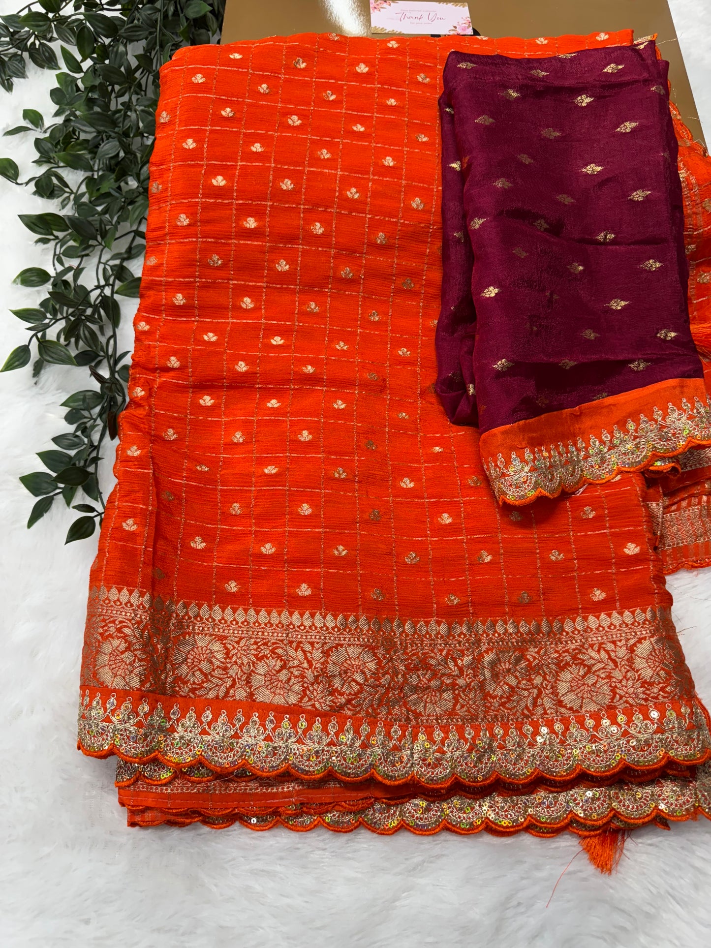 Pure Chinnon Zari Checks Saree-SR1005B