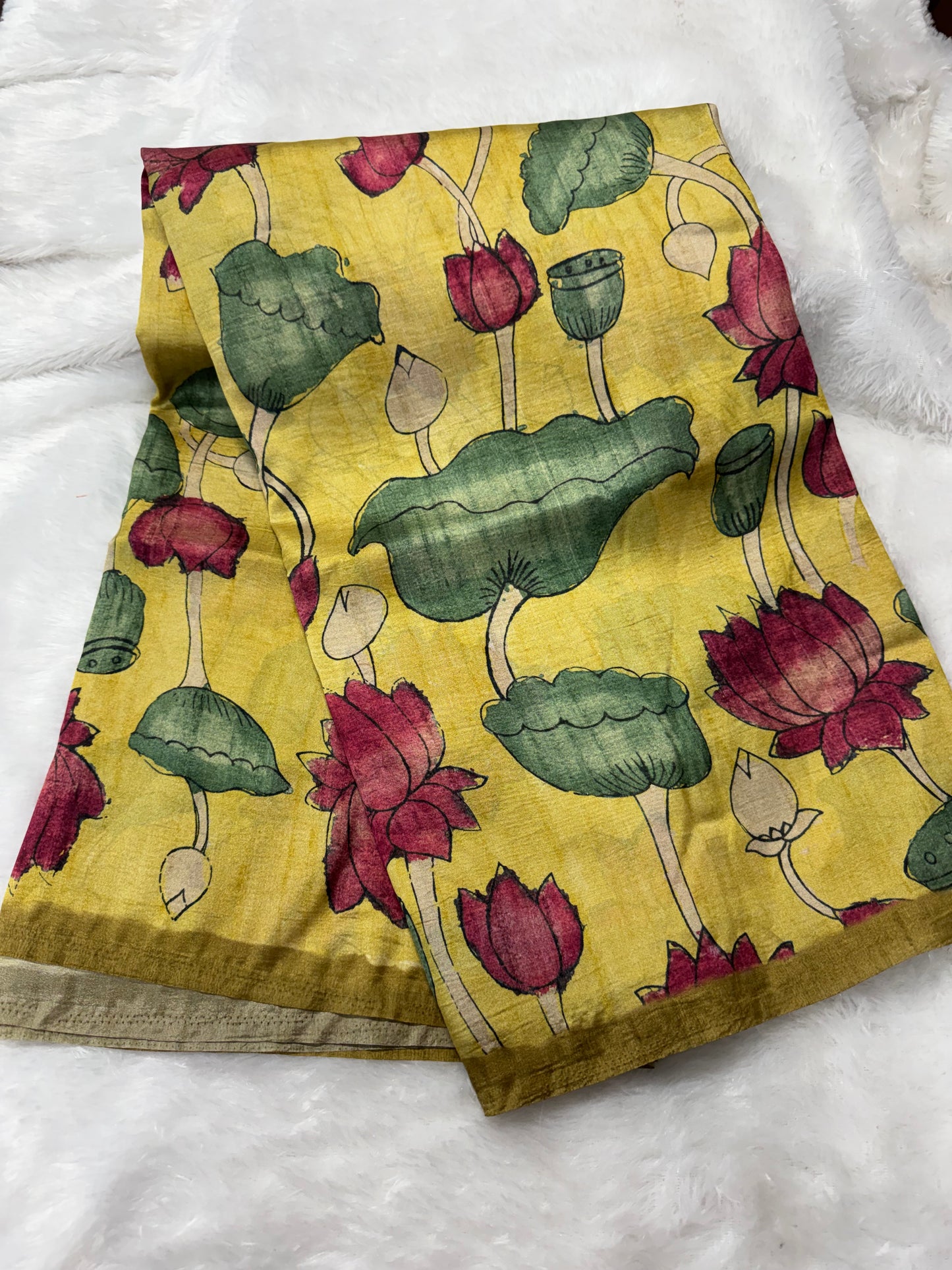 Tassar crepe silk Kalamkari saree-SR1180C