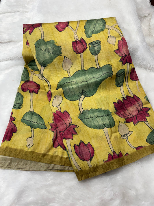 Tassar crepe silk Kalamkari saree-SR1180C