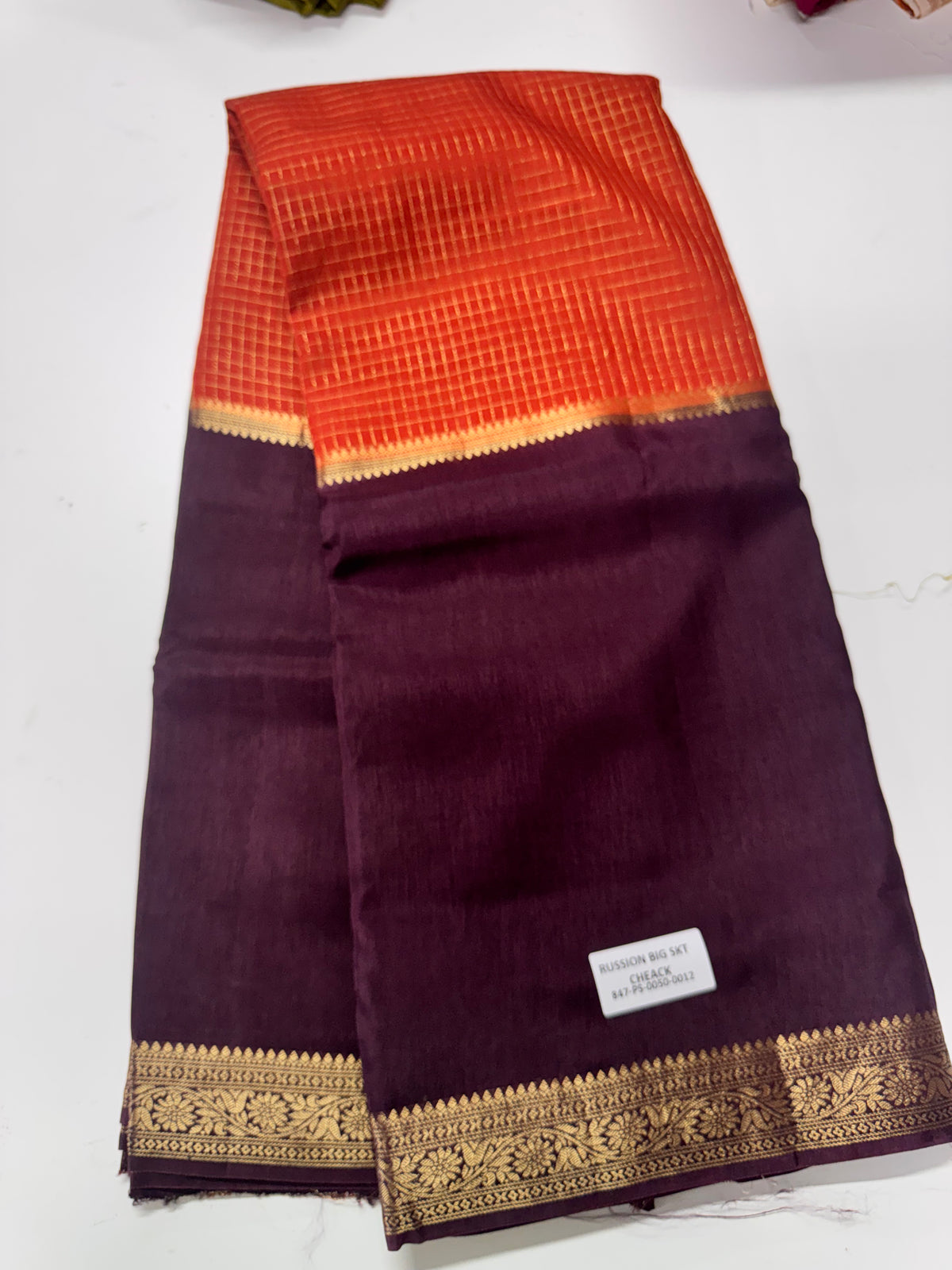 Russian Georget checks saree-SR1287B