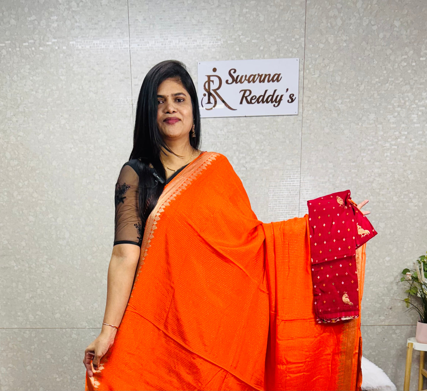 Pure Chinnon Saree Bandhini Blouse-SR1005D