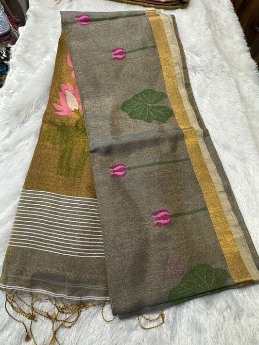 Linen tissue jamdhani saree -SR1215G