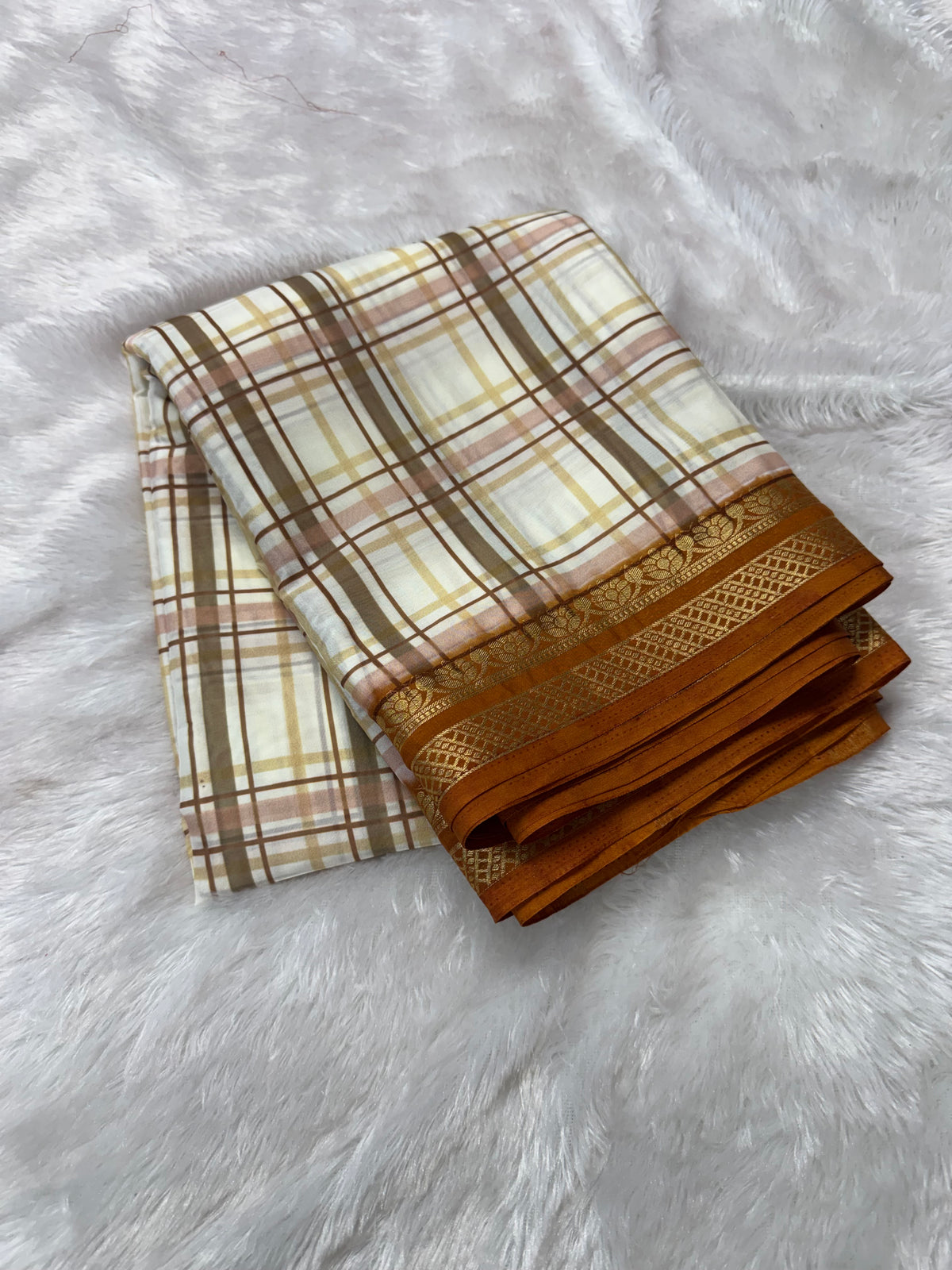 Mysore crepe madras checks saree-SR1327D