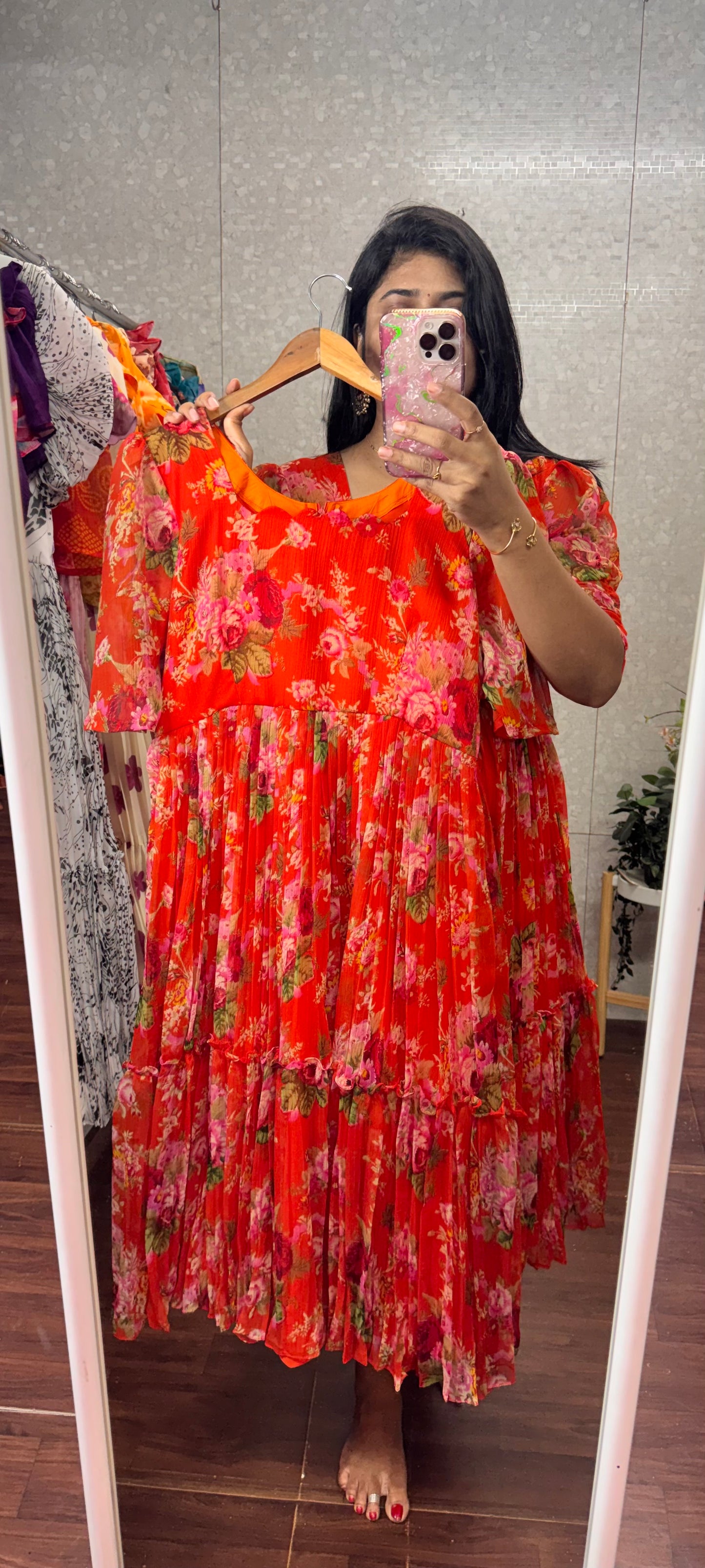 Chiffon printed frocks-SRF1070C
