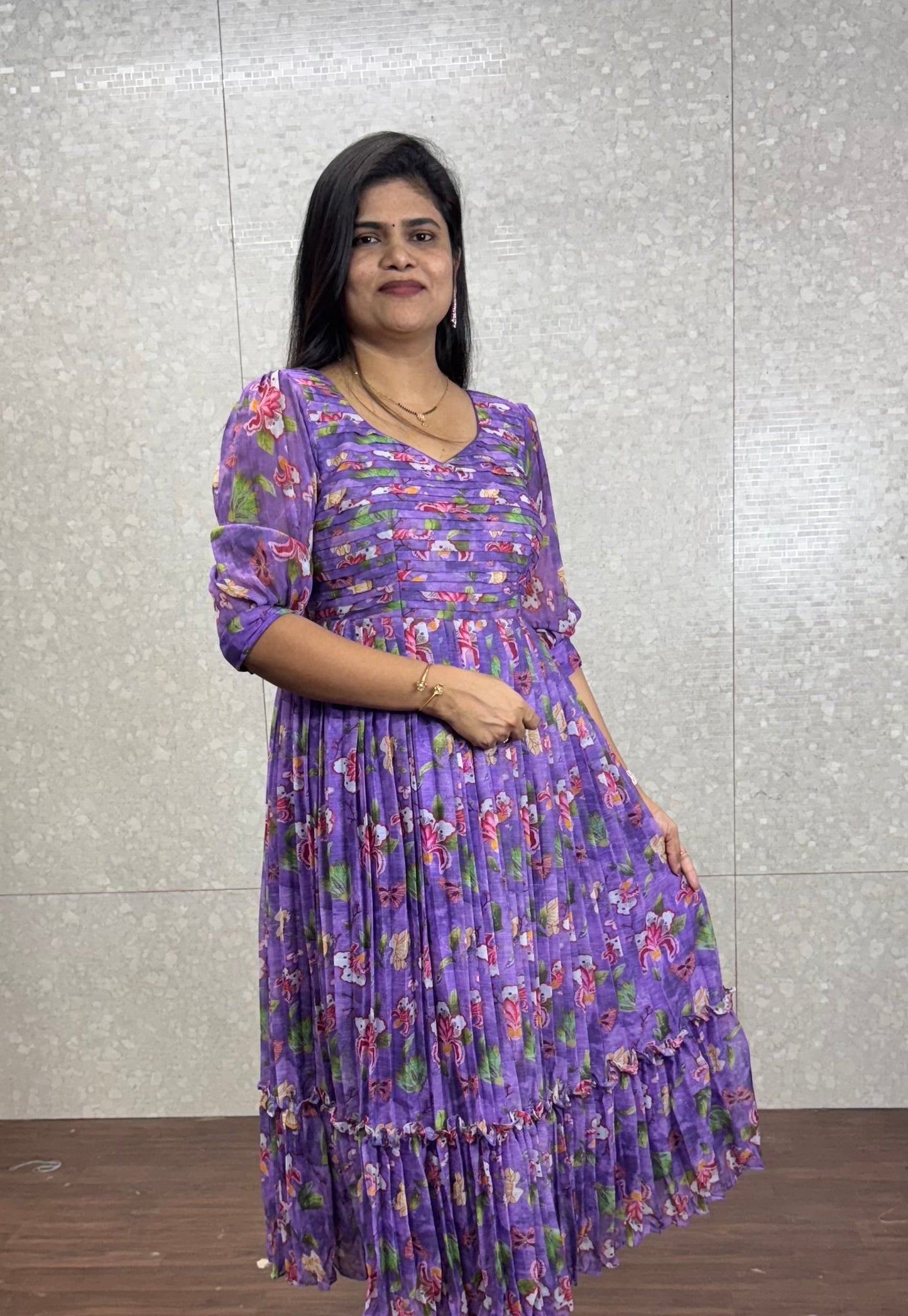 Chiffon Floral Frock-SRF1003C