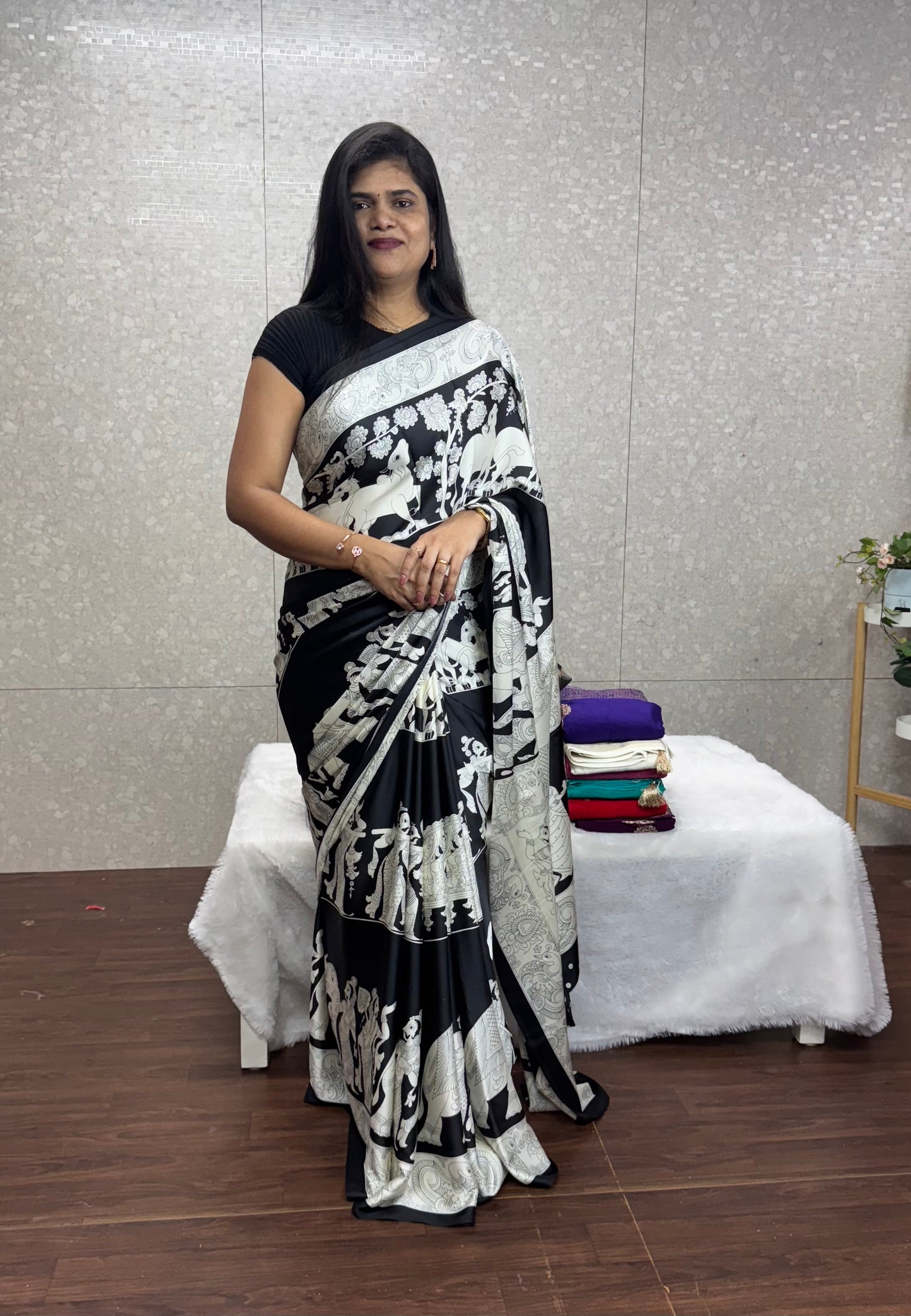 Satin Kalamkari Saree-SR1008