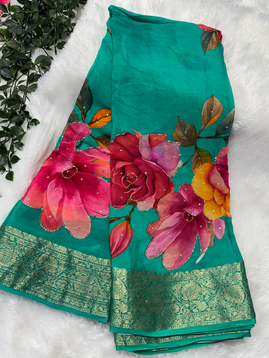 Pure Chinnon digital print embroidery-SR1151F