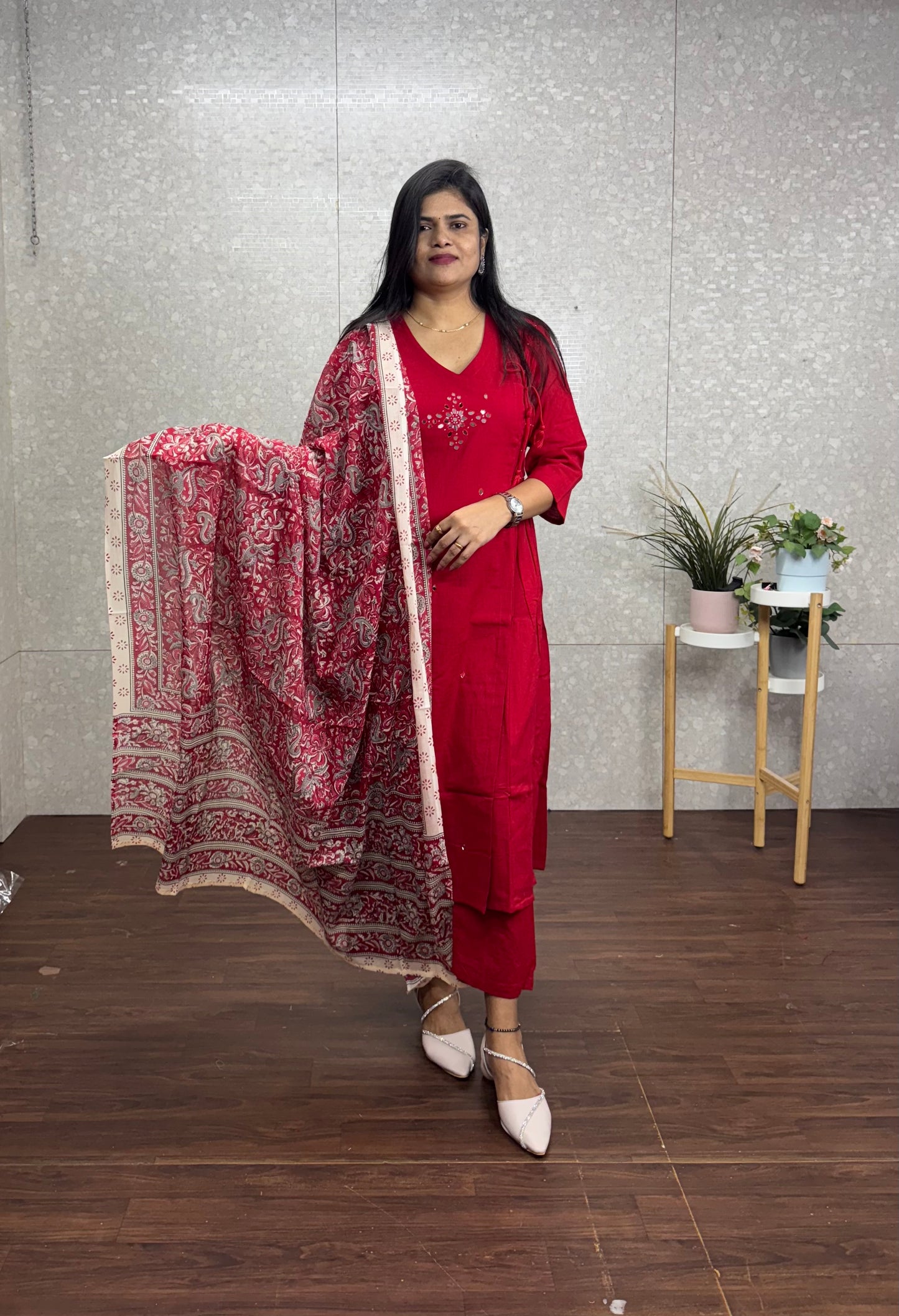 Cotton mirror work suit-SRS043C