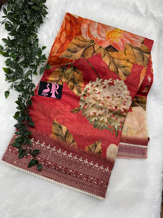 Chanderi Kantha work saree-SR1058D