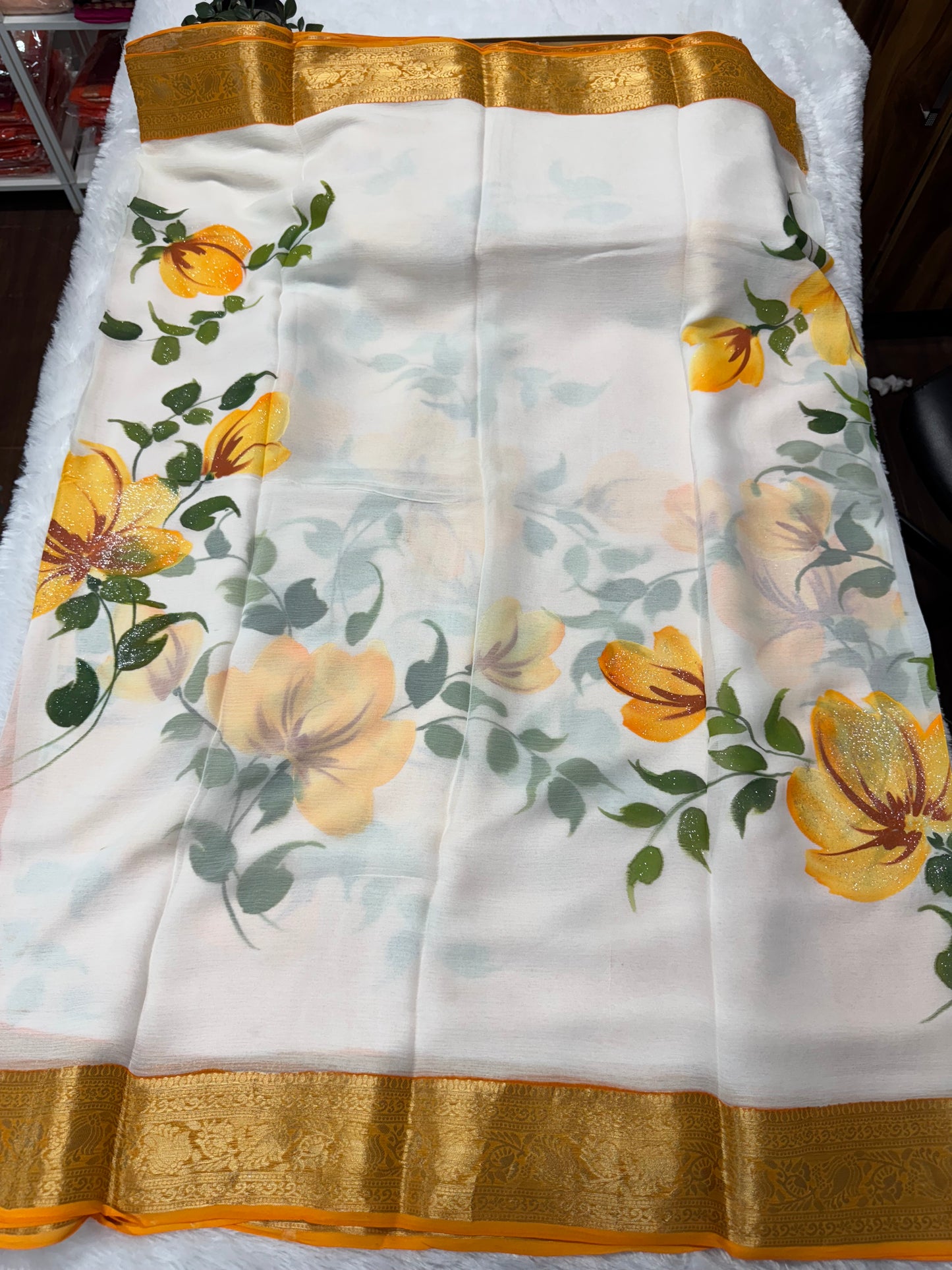 Pure chiffon hand paint saree-SR1015D