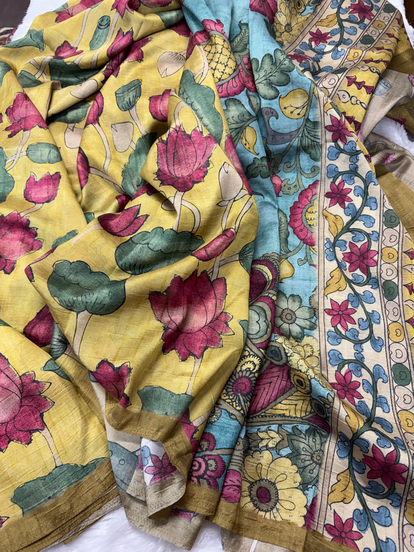 Tassar crepe silk Kalamkari saree-SR1180C
