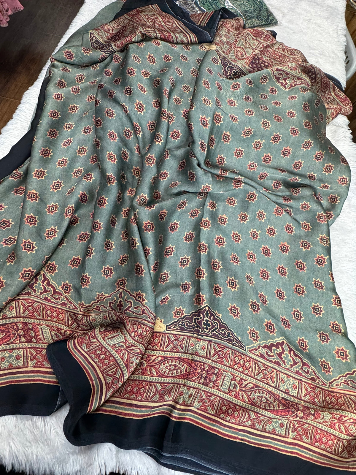 Mulberry silk ajrakh saree-SR1309D