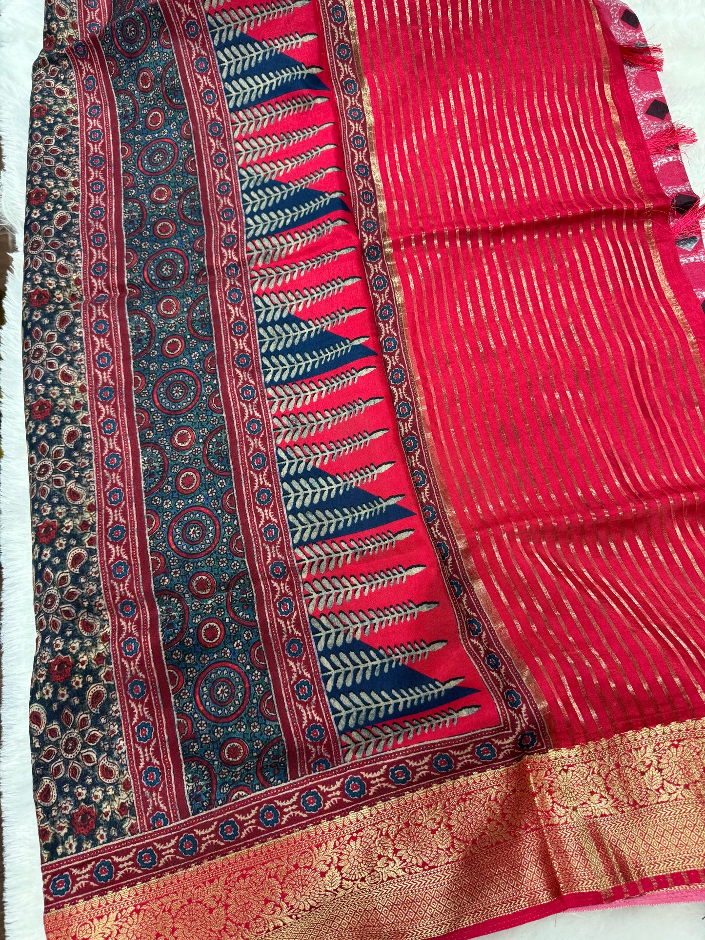 Kanchi crepe silk Ajrakh saree-SR1166A