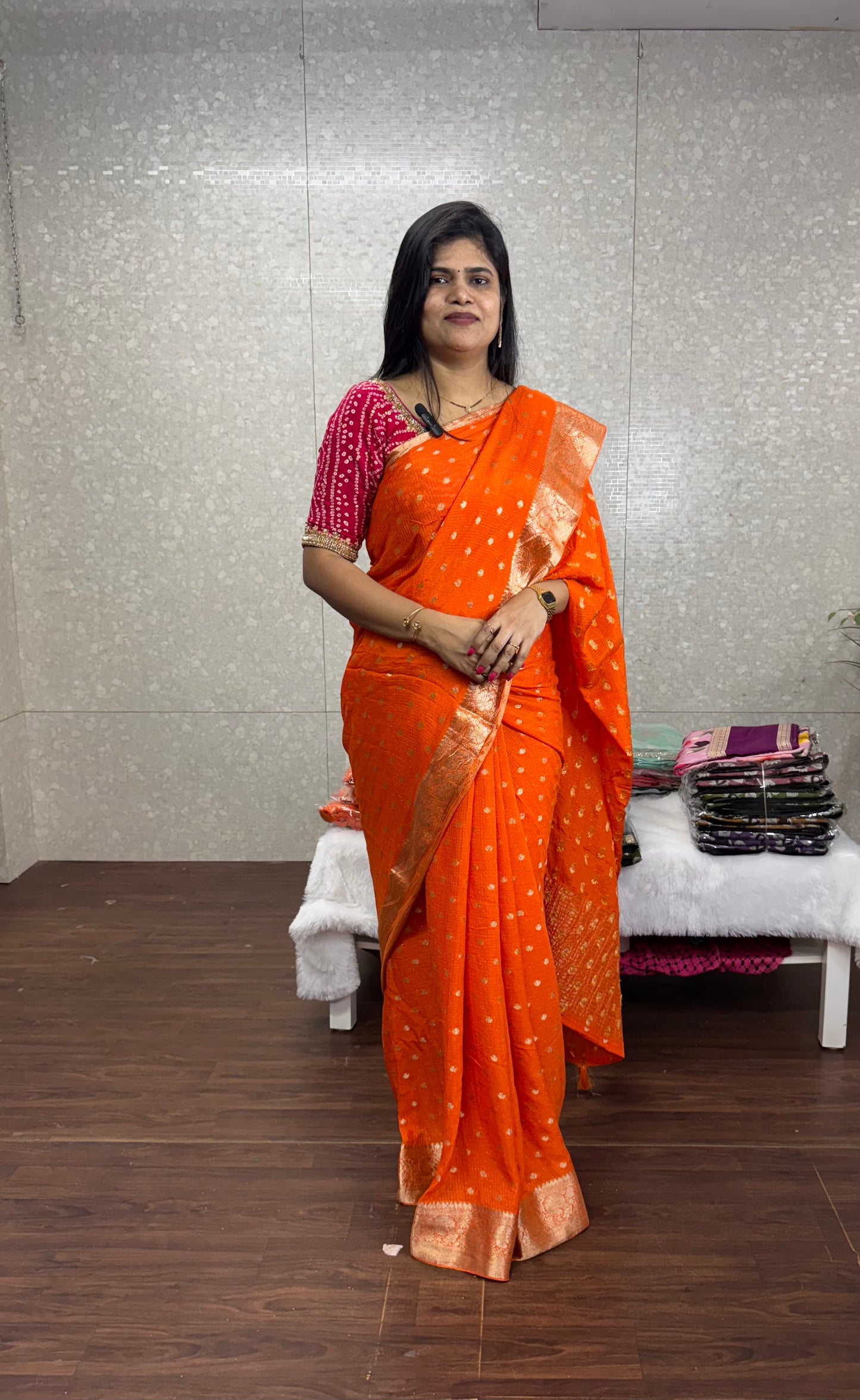 Pure Chinnon Saree with Ready to Wear Blouse-SR1005A