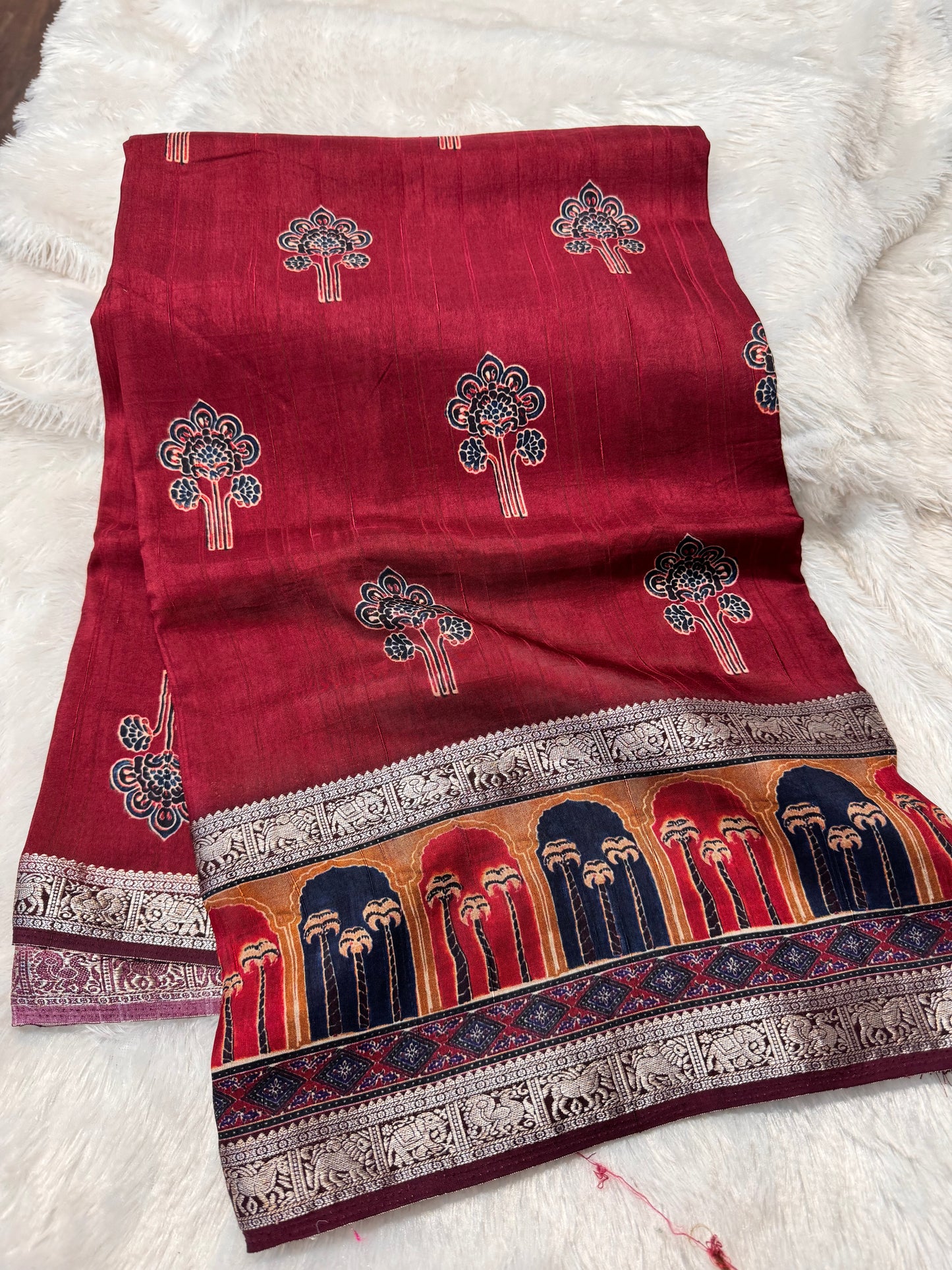 Pure Dola silk ajrakh saree-SR1295C
