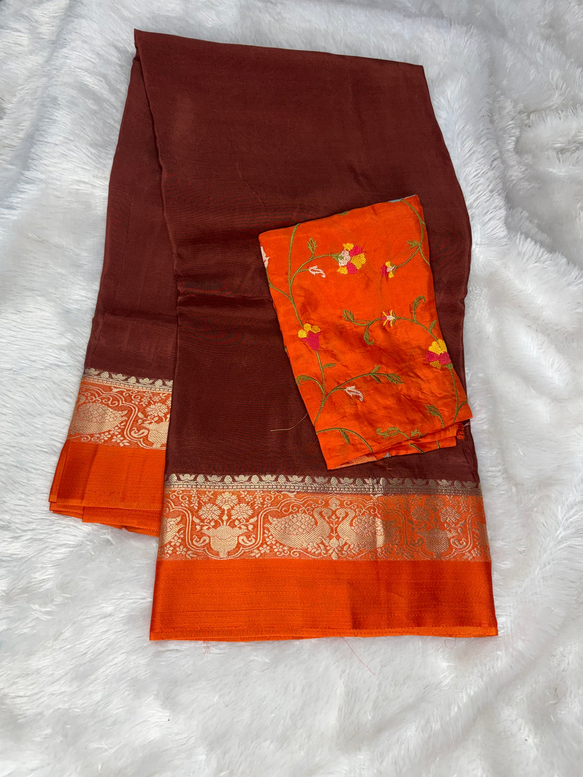 Mysore crepe saree embroidery blouse-SR1326