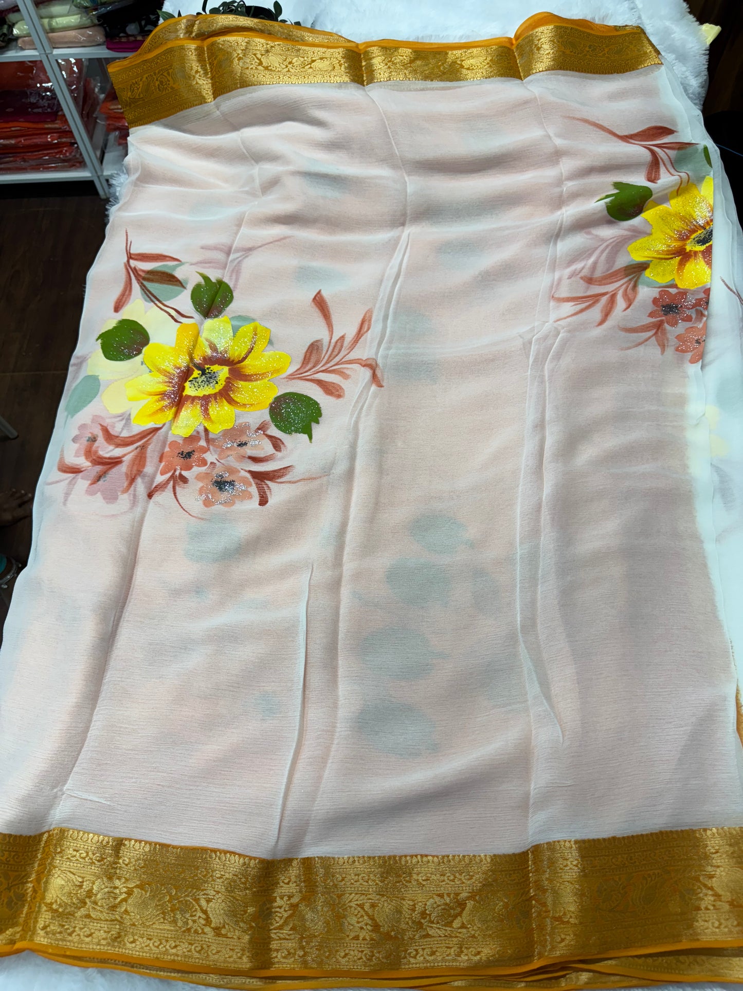 Pure chiffon hand paint saree -SR1015B