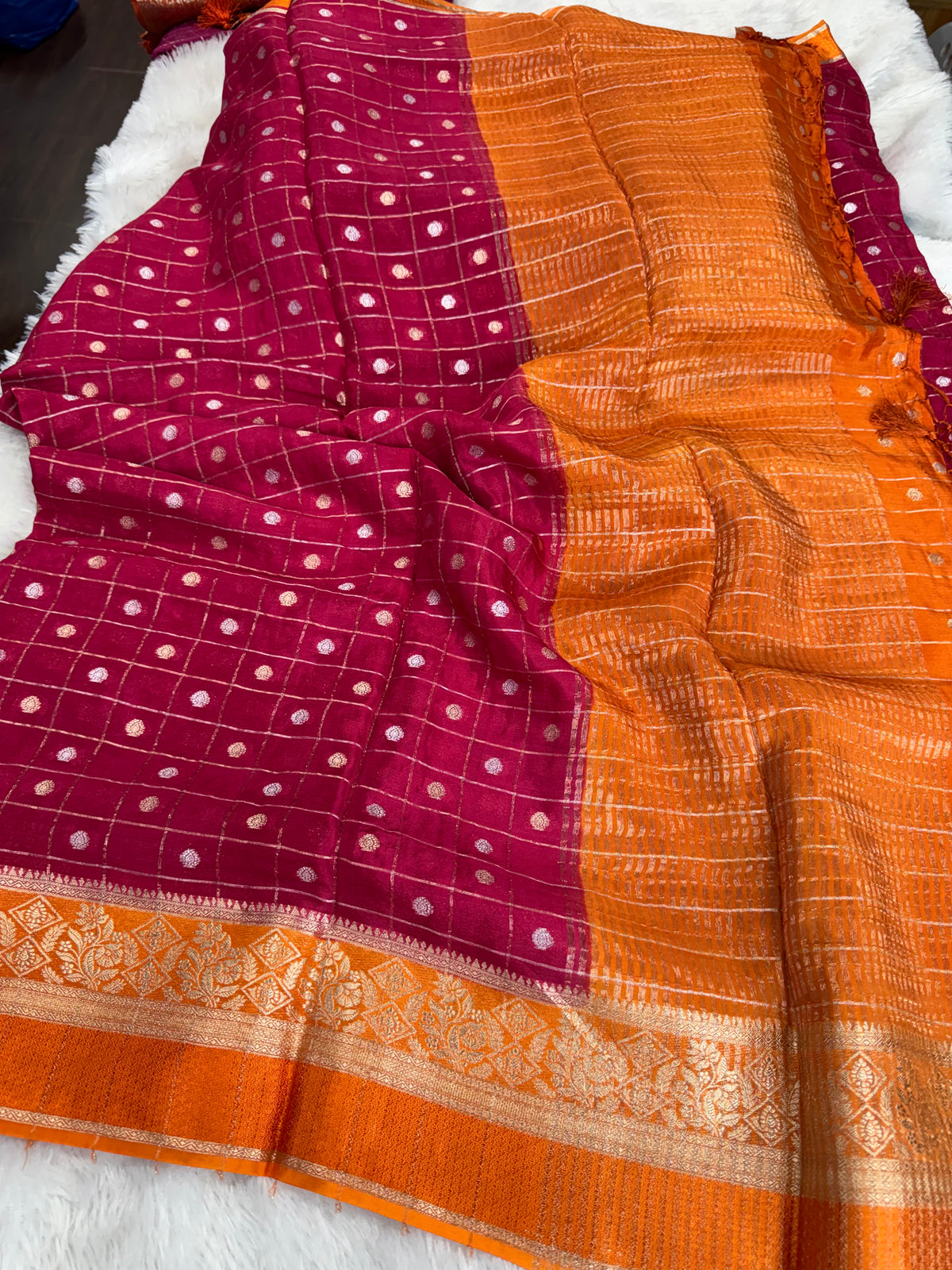 Pure chinnon checks sarees-SR1319E