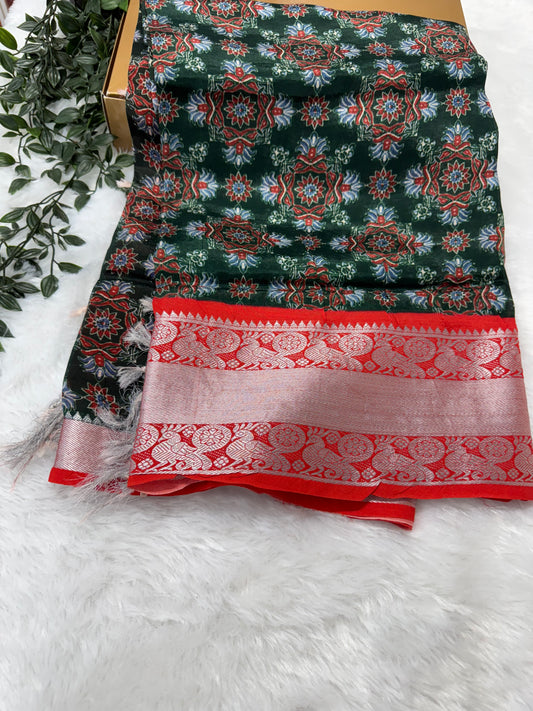 Mangalagiri pattu saree with Ajrakh print-SR2022E
