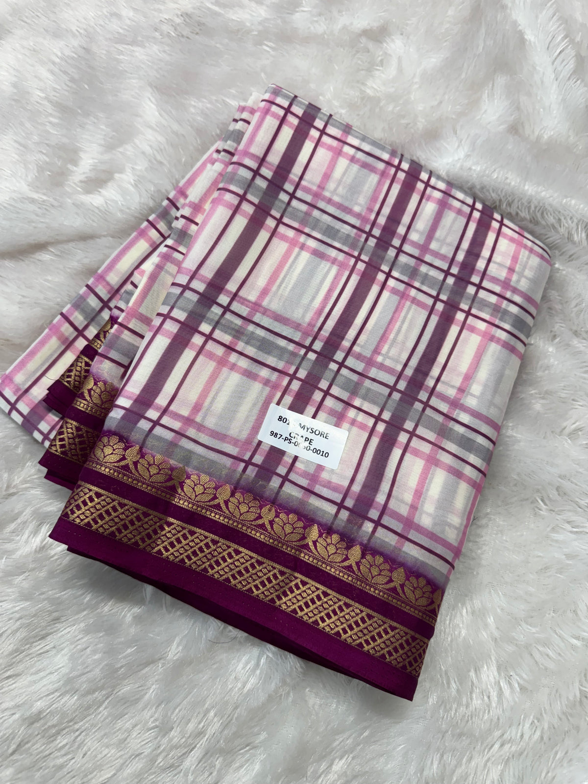 Mysore crepe madras checks saree-SR1327E