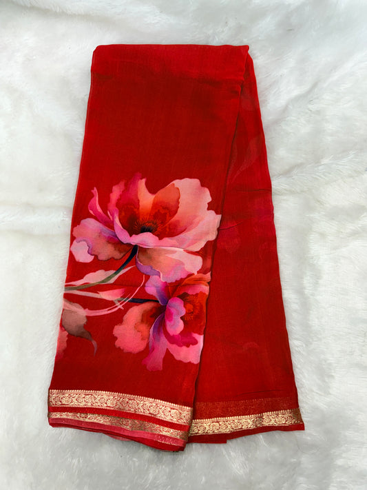 Pure chinnon digital print saree-SR1227J